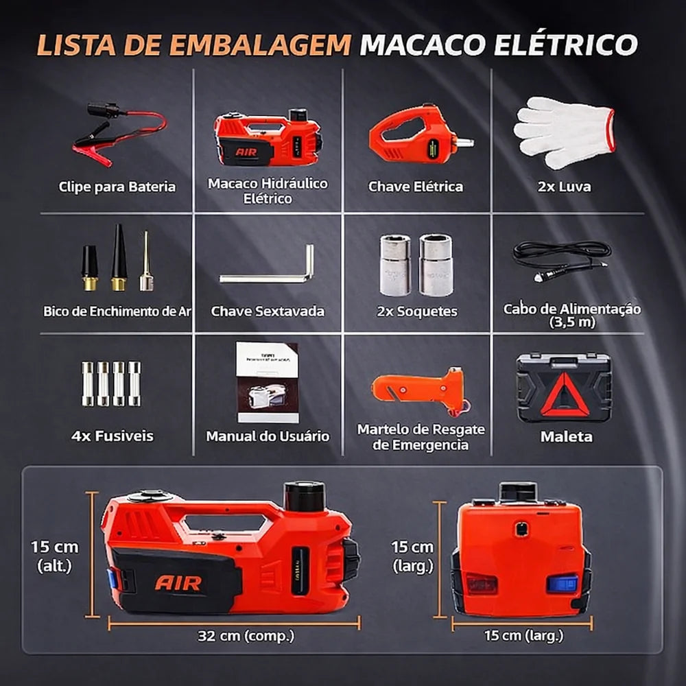 Macaco Elétrico Multifuncional + Chave de Impacto Elétrica! 1 Ano de Garantia